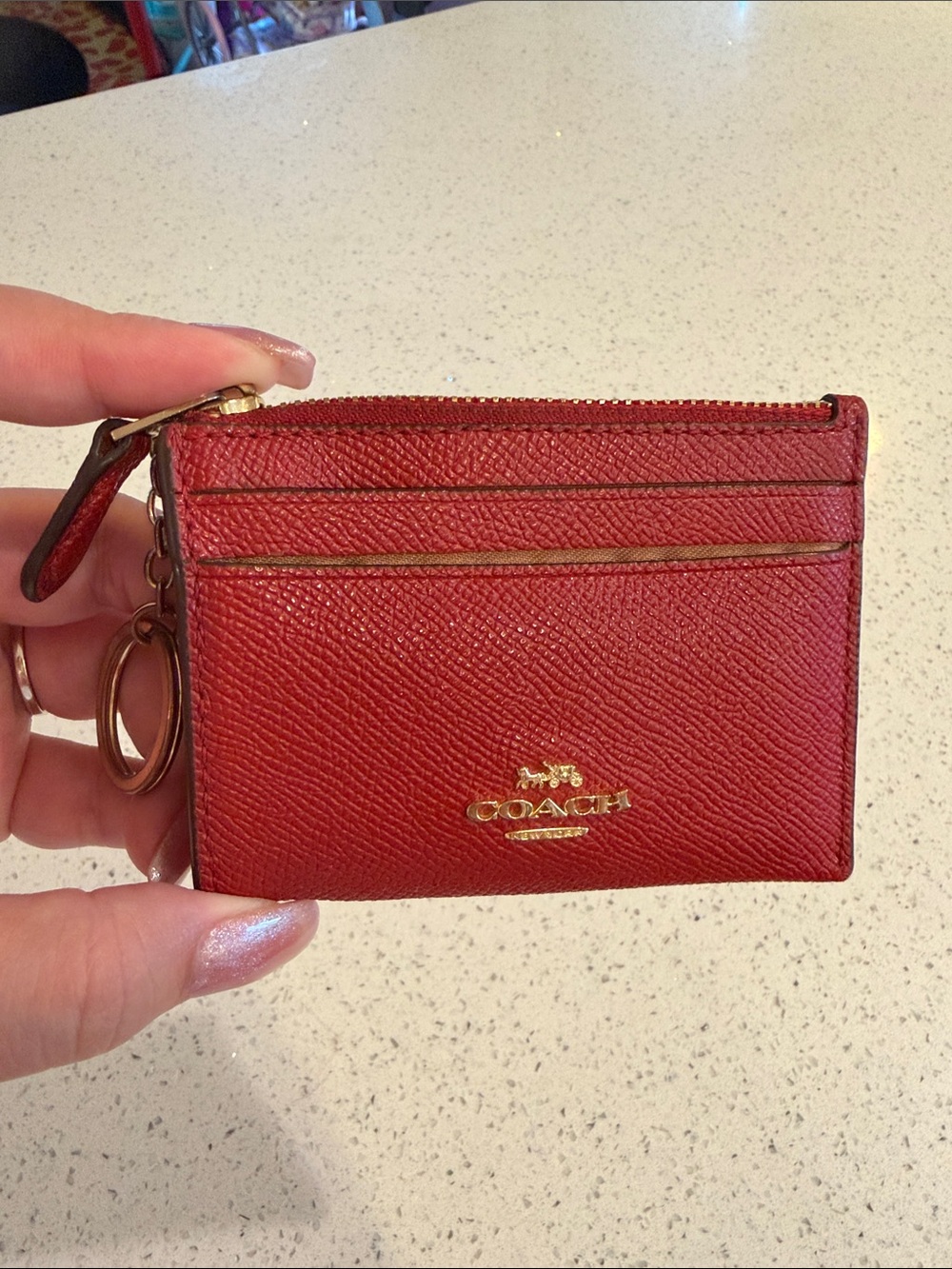 Coach Red Leather Card Case Keyring